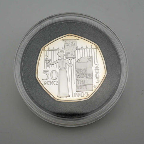 英国 50ペンス記念銀貨 女性社会政治連合の結成100周年 RoyalMint ケース・説明書付