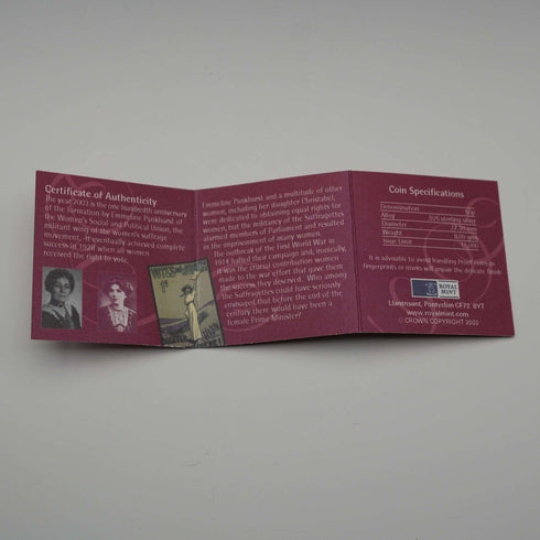 英国 50ペンス記念銀貨 女性社会政治連合の結成100周年 RoyalMint ケース・説明書付
