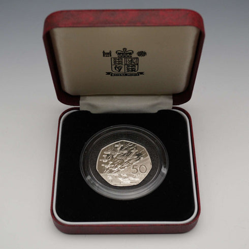 UK 50 Pence Commemorative Silver Coin World War II D-Day 50th Anniversary Royal Mint with Case and Certificate