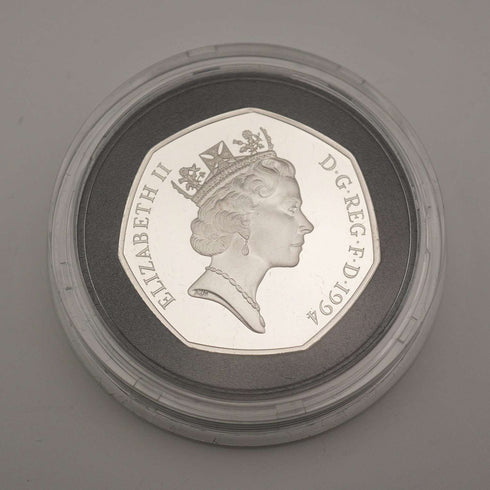 UK 50 Pence Commemorative Silver Coin World War II D-Day 50th Anniversary Royal Mint with Case and Certificate