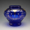 Jarrón de cristal azul de estilo victoriano vintage británico con decoración de esmalte