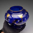 Jarrón de cristal azul de estilo victoriano vintage británico con decoración de esmalte