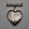 English Vintage Sterling Silver Heart Locket with Scroll Engraving and Dangle Bar Brooch