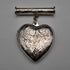 English Vintage Sterling Silver Heart Locket with Scroll Engraving and Dangle Bar Brooch