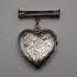 English Vintage Sterling Silver Heart Locket with Scroll Engraving and Dangle Bar Brooch