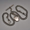 Antique British Sterling Silver Double Albert Chain 51g with Sterling Silver Locket Fob