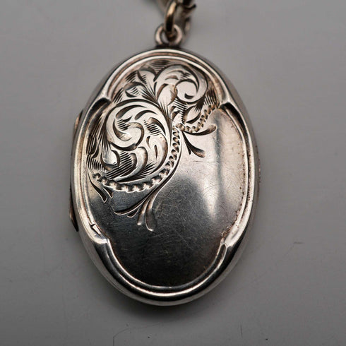 Antique British Sterling Silver Double Albert Chain 51g with Sterling Silver Locket Fob