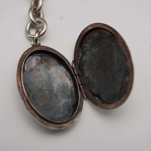 Antique British Sterling Silver Double Albert Chain 51g with Sterling Silver Locket Fob
