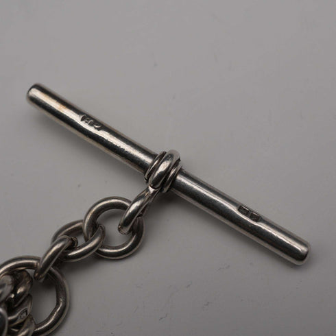 Antique British Sterling Silver Double Albert Chain 51g with Sterling Silver Locket Fob