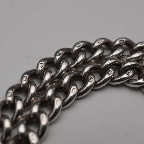 Antique British Sterling Silver Double Albert Chain 51g with Sterling Silver Locket Fob