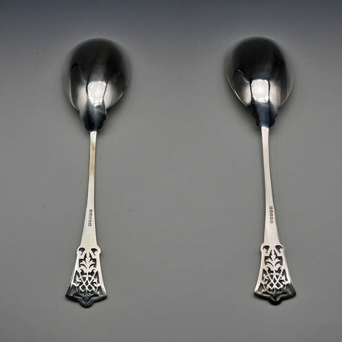 British Antique Silver Plated Serving Spoon Pair, John Sanderson
