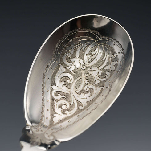 British Antique Silver Plated Serving Spoon Pair, John Sanderson