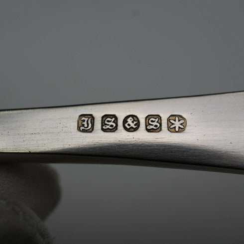 British Antique Silver Plated Serving Spoon Pair, John Sanderson