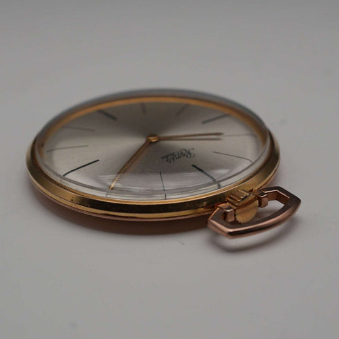 Circa 1950 Vintage Swiss Renis Pocket Watch Gold Filled Slim Open Face In Good Working Order