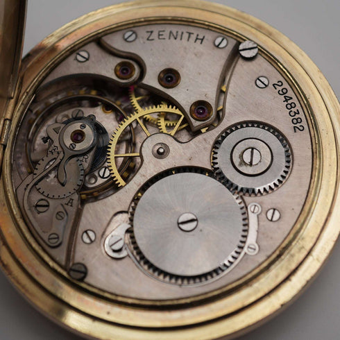 Circa 1930 Switzerland Zenith Pocket Watch Swan Neck Mechanical Gold Plated Hunter Case Good Working Order