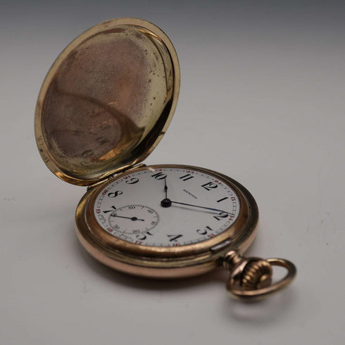 Circa 1930 Switzerland Zenith Pocket Watch Swan Neck Mechanical Gold Plated Hunter Case Good Working Order