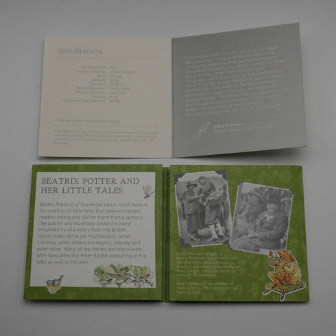 UK Beatrix Potter 150th Anniversary "Jeremy Fisher" 50p Proof Silver Coin with Royal Mint Case and Certificate 02065