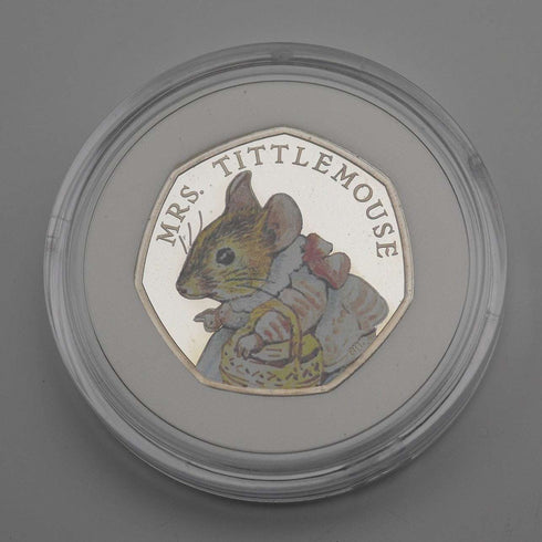 英国 ビアトリクス・ポター 生誕150年記念 「ティトルマウス夫人」50ペンス記念銀貨 RoyalMint ケース・説明書付 24619