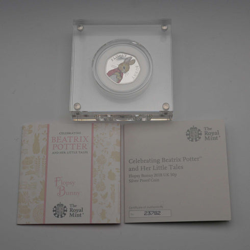 英国 ビアトリクス・ポター 生誕150年記念 「フロプシーバニー」50ペンス記念銀貨 RoyalMint ケース・説明書付 23782