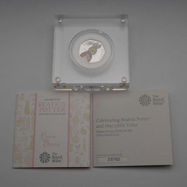 英国 ビアトリクス・ポター 生誕150年記念 「フロプシーバニー」50ペンス記念銀貨 RoyalMint ケース・説明書付 23782