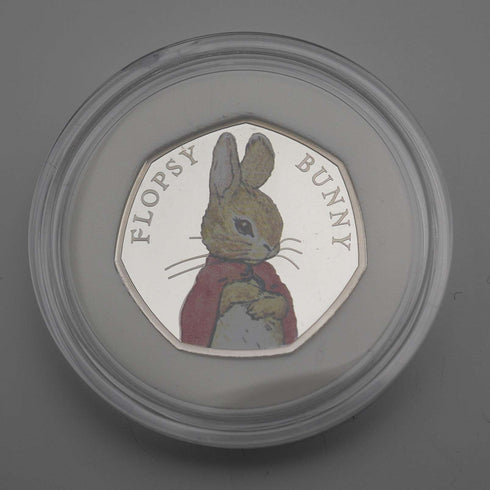 英国 ビアトリクス・ポター 生誕150年記念 「フロプシーバニー」50ペンス記念銀貨 RoyalMint ケース・説明書付 23782
