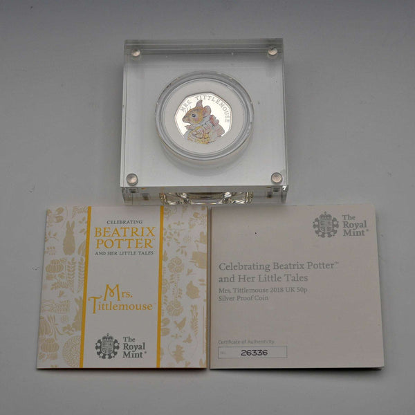 英国 ビアトリクス・ポター 生誕150年記念 「ティトルマウス夫人」50ペンス記念銀貨 RoyalMint ケース・説明書付 26336