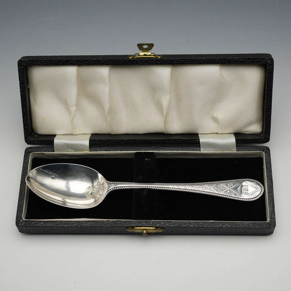 1866年 英国アンティーク 純銀製 クリスニングスプーン 37g ケース入 Martin, Hall&Co