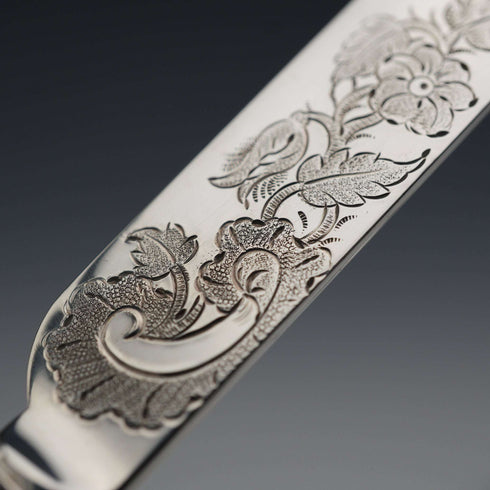 Circa 1838 English Antique Sterling Silver & Mother-of-Pearl Christening Cutlery Set in Case by Samuel Harwood