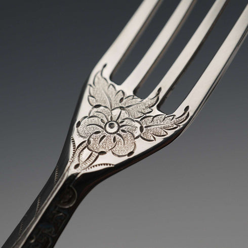 Circa 1838 English Antique Sterling Silver & Mother-of-Pearl Christening Cutlery Set in Case by Samuel Harwood