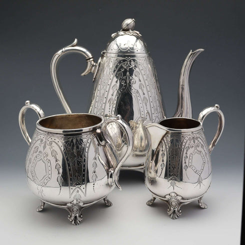 Late 19th Century English Antique Silver Plated Coffee Set by B. Grayson & Son