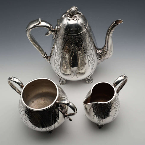 Late 19th Century English Antique Silver Plated Coffee Set by B. Grayson & Son