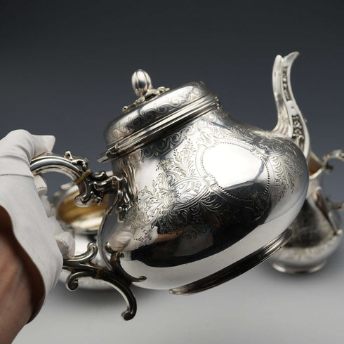 1882年 英国アンティーク シルバープレート製 ティーセット Elkington