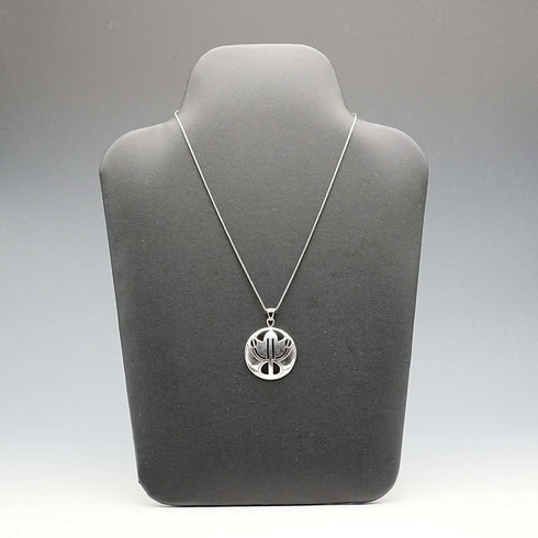 Colgante circular Art Nouveau de plata de ley vintage británica, con cadena de plata de ley, Kit Heath