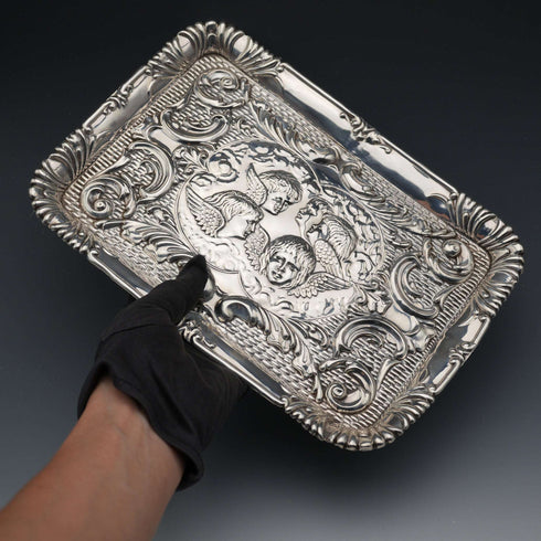 1905年 英国アンティーク 純銀製 ドレッシングテーブルトレイ 162g Joseph&Richard Griffin