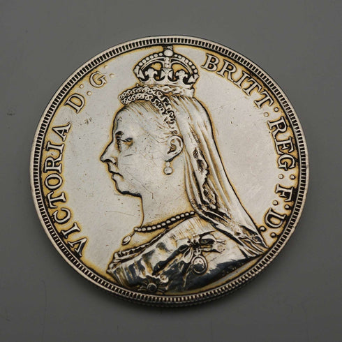 英国アンティーク 1889年 クラウン銀貨 ジュビリーヘッド/聖ジョージの竜退治 28g