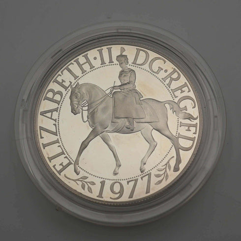 Moneda de plata conmemorativa del 25º aniversario de la coronación de la Reina Isabel II del Reino Unido, 1977, 28g, Royal Mint, con estuche y certificado.