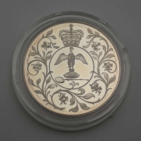 Moneda de plata conmemorativa del 25º aniversario de la coronación de la Reina Isabel II del Reino Unido, 1977, 28g, Royal Mint, con estuche y certificado.