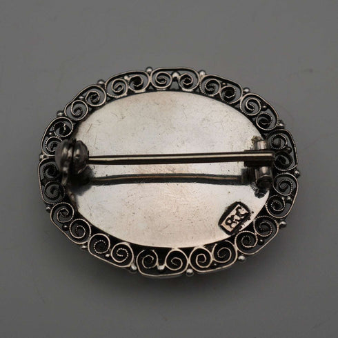 Vintage 800 Silver Micromosaic Floral Brooch