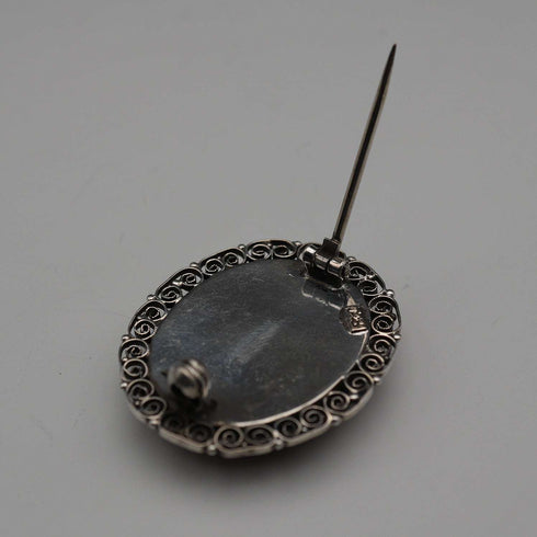 Vintage 800 Silver Micromosaic Floral Brooch