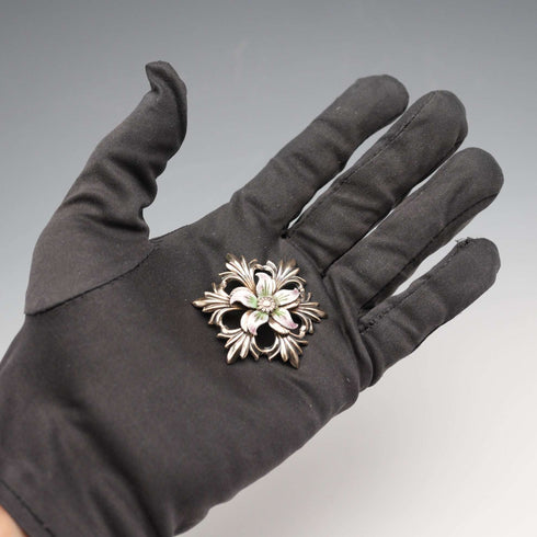US Antique Sterling Silver, Enamel & Gold Plated Floral Brooch by W. E. Richards