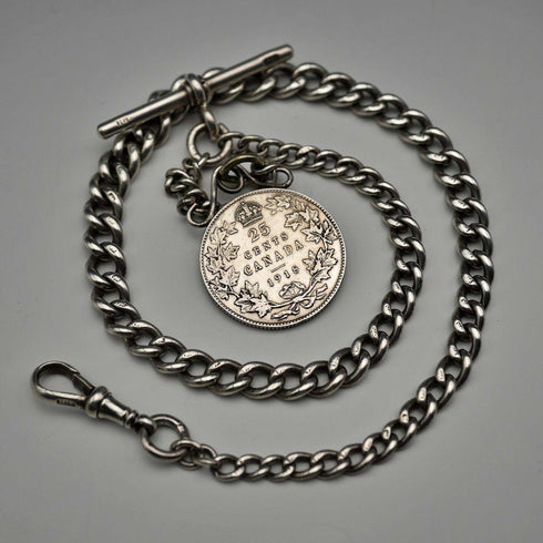1893년 영국 앤틱 순은제 앨버트 체인 35g 캐나다 25센트 은화 포브