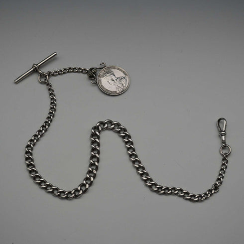 1893년 영국 앤틱 순은제 앨버트 체인 35g 캐나다 25센트 은화 포브