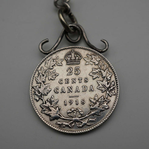 1893년 영국 앤틱 순은제 앨버트 체인 35g 캐나다 25센트 은화 포브