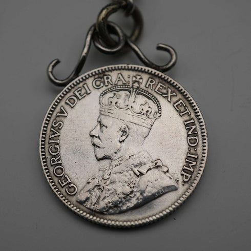 1893년 영국 앤틱 순은제 앨버트 체인 35g 캐나다 25센트 은화 포브