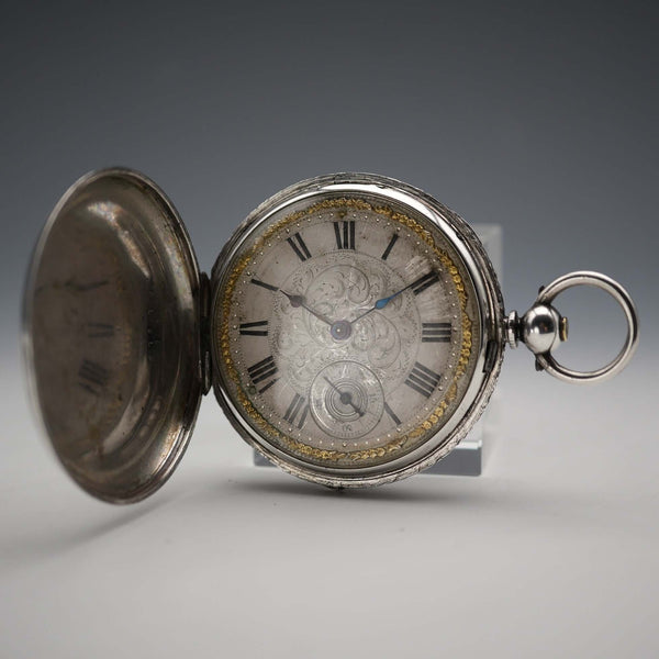 1860年頃 英国アンティーク Joseph Johnson 鍵巻き 懐中時計 銀側ハンターケース 動作良好