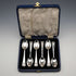 Juego de 6 cucharillas de té de plata de ley, vintage británico de 1934, conmemorativas del Jubileo, 55g en total, Northern Goldsmiths Co, con estuche.