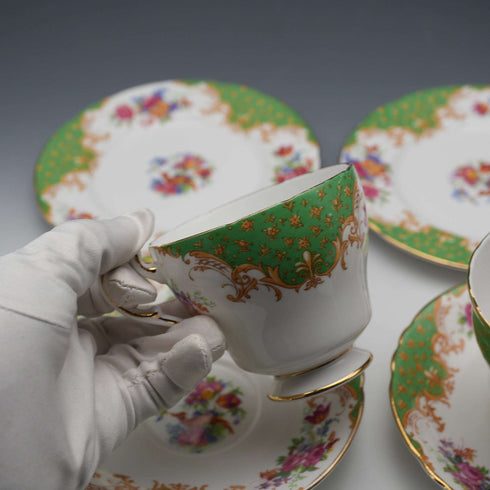 British Vintage Paragon "Rockingham Green" Teacup Trio Pair ①