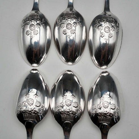 1896年 英国アンティーク 純銀製 ピクチャーバック ティースプーン6本セット 計84g Thomas Bradbury & Sons ケース入
