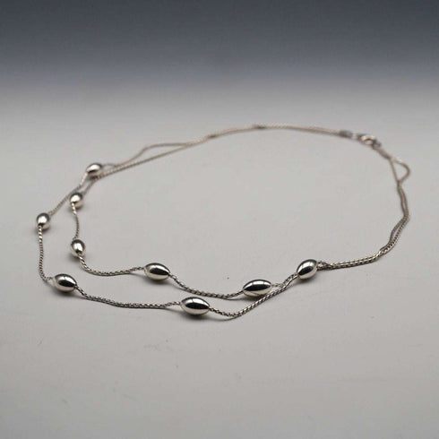 UK Vintage Sterling Silver Double Chain & Oval Bead Necklace 45cm 15g