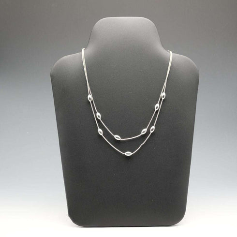 UK Vintage Sterling Silver Double Chain & Oval Bead Necklace 45cm 15g
